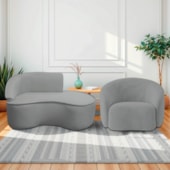 Kit Divã Recamier Orgânico Marrocos 150cm Lado Direito e 1 Poltronas Amore Bouclé Cinza