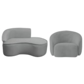 Kit Divã Recamier Orgânico Marrocos 150cm Lado Direito e 1 Poltronas Amore Bouclé Cinza