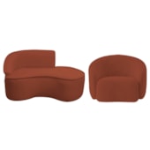 Kit Divã Recamier Orgânico Marrocos 150cm Lado Direito e 1 Poltronas Amore Bouclé Terracota