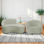 Kit Divã Recamier Orgânico Marrocos 150cm Lado Direito e 1 Poltronas Amore Bouclé Verde Oliva