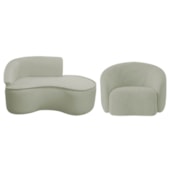 Kit Divã Recamier Orgânico Marrocos 150cm Lado Direito e 1 Poltronas Amore Bouclé Verde Oliva