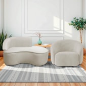 Kit Divã Recamier Orgânico Marrocos 150cm Lado Direito e 1 Poltronas Amore Linho Bege