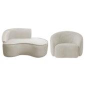 Kit Divã Recamier Orgânico Marrocos 150cm Lado Direito e 1 Poltronas Amore Linho Bege