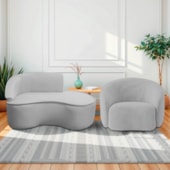 Kit Divã Recamier Orgânico Marrocos 150cm Lado Direito e 1 Poltronas Amore Linho Cinza Claro