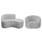 Kit Divã Recamier Orgânico Marrocos 150cm Lado Direito e 1 Poltronas Amore Linho Cinza Claro