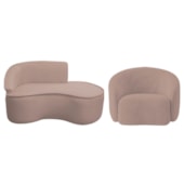 Kit Divã Recamier Orgânico Marrocos 150cm Lado Direito e 1 Poltronas Amore Linho Rose
