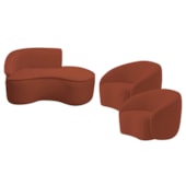 Kit Divã Recamier Orgânico Marrocos 150cm Lado Direito e 2 Poltronas Amore Bouclé Terracota