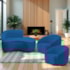 Kit Divã Recamier Orgânico Marrocos 150cm Lado Direito e 2 Poltronas Amore Linho Azul Royal