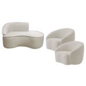 Kit Divã Recamier Orgânico Marrocos 150cm Lado Direito e 2 Poltronas Amore Linho Bege