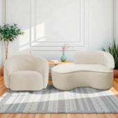 Kit Divã Recamier Orgânico Marrocos 150cm Lado Esquerdo e 1 Poltronas Amore Bouclé Bege