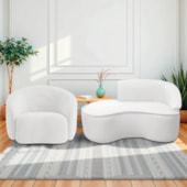 Kit Divã Recamier Orgânico Marrocos 150cm Lado Esquerdo e 1 Poltronas Amore Bouclé Branco