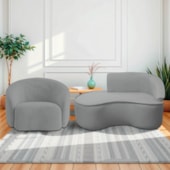 Kit Divã Recamier Orgânico Marrocos 150cm Lado Esquerdo e 1 Poltronas Amore Bouclé Cinza