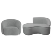 Kit Divã Recamier Orgânico Marrocos 150cm Lado Esquerdo e 1 Poltronas Amore Bouclé Cinza