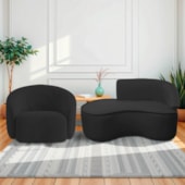 Kit Divã Recamier Orgânico Marrocos 150cm Lado Esquerdo e 1 Poltronas Amore Bouclé Preto