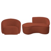 Kit Divã Recamier Orgânico Marrocos 150cm Lado Esquerdo e 1 Poltronas Amore Bouclé Terracota