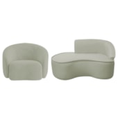 Kit Divã Recamier Orgânico Marrocos 150cm Lado Esquerdo e 1 Poltronas Amore Bouclé Verde Oliva