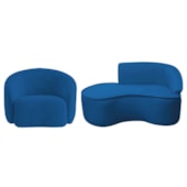 Kit Divã Recamier Orgânico Marrocos 150cm Lado Esquerdo e 1 Poltronas Amore Linho Azul Royal