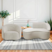 Kit Divã Recamier Orgânico Marrocos 150cm Lado Esquerdo e 1 Poltronas Amore Linho Bege