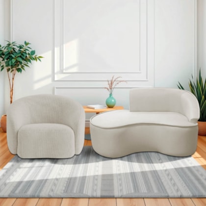 Kit Divã Recamier Orgânico Marrocos 150cm Lado Esquerdo e 1 Poltronas Amore Linho Bege