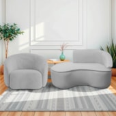 Kit Divã Recamier Orgânico Marrocos 150cm Lado Esquerdo e 1 Poltronas Amore Linho Cinza Claro