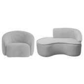 Kit Divã Recamier Orgânico Marrocos 150cm Lado Esquerdo e 1 Poltronas Amore Linho Cinza Claro