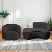 Kit Divã Recamier Orgânico Marrocos 150cm Lado Esquerdo e 1 Poltronas Amore Linho Preto