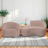 Kit Divã Recamier Orgânico Marrocos 150cm Lado Esquerdo e 1 Poltronas Amore Linho Rose