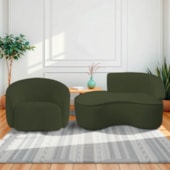 Kit Divã Recamier Orgânico Marrocos 150cm Lado Esquerdo e 1 Poltronas Amore Linho Verde