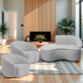 Kit Divã Recamier Orgânico Marrocos 150cm Lado Esquerdo e 2 Poltronas Amore Linho Cinza Claro