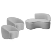 Kit Divã Recamier Orgânico Marrocos 150cm Lado Esquerdo e 2 Poltronas Amore Linho Cinza Claro