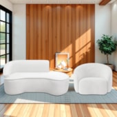 Kit Divã Recamier Orgânico Marrocos 160cm Lado Direito e 1 Poltronas Amore Bouclé Branco