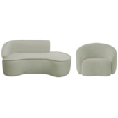 Kit Divã Recamier Orgânico Marrocos 160cm Lado Direito e 1 Poltronas Amore Bouclé Verde Oliva