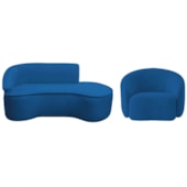 Kit Divã Recamier Orgânico Marrocos 160cm Lado Direito e 1 Poltronas Amore Linho Azul Royal