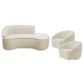 Kit Divã Recamier Orgânico Marrocos 160cm Lado Direito e 2 Poltronas Amore Bouclé Bege