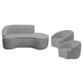 Kit Divã Recamier Orgânico Marrocos 160cm Lado Direito e 2 Poltronas Amore Bouclé cinza