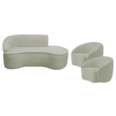 Kit Divã Recamier Orgânico Marrocos 160cm Lado Direito e 2 Poltronas Amore Bouclé Verde Oliva