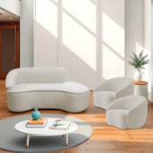 Kit Divã Recamier Orgânico Marrocos 160cm Lado Direito e 2 Poltronas Amore Linho Bege