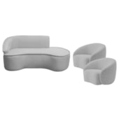 Kit Divã Recamier Orgânico Marrocos 160cm Lado Direito e 2 Poltronas Amore Linho Cinza Claro