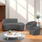 Kit Divã Recamier Orgânico Marrocos 160cm Lado Direito e 2 Poltronas Amore Linho Cinza Escuro