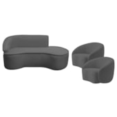 Kit Divã Recamier Orgânico Marrocos 160cm Lado Direito e 2 Poltronas Amore Linho Cinza Escuro