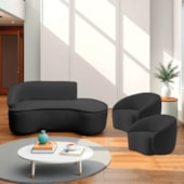 Kit Divã Recamier Orgânico Marrocos 160cm Lado Direito e 2 Poltronas Amore Linho Preto