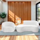 Kit Divã Recamier Orgânico Marrocos 160cm Lado Esquerdo e 1 Poltronas Amore Bouclé Branco