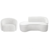 Kit Divã Recamier Orgânico Marrocos 160cm Lado Esquerdo e 1 Poltronas Amore Bouclé Branco