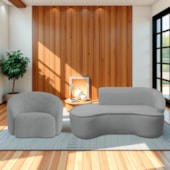 Kit Divã Recamier Orgânico Marrocos 160cm Lado Esquerdo e 1 Poltronas Amore Bouclé Cinza