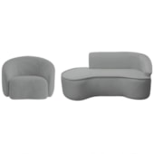 Kit Divã Recamier Orgânico Marrocos 160cm Lado Esquerdo e 1 Poltronas Amore Bouclé Cinza