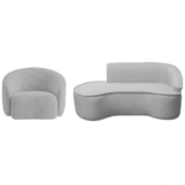 Kit Divã Recamier Orgânico Marrocos 160cm Lado Esquerdo e 1 Poltronas Amore Linho Cinza Claro