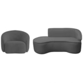 Kit Divã Recamier Orgânico Marrocos 160cm Lado Esquerdo e 1 Poltronas Amore Linho Cinza Escuro