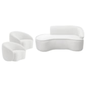 Kit Divã Recamier Orgânico Marrocos 160cm Lado Esquerdo e 2 Poltronas Amore Bouclé Branco