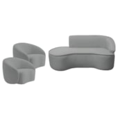 Kit Divã Recamier Orgânico Marrocos 160cm Lado Esquerdo e 2 Poltronas Amore Bouclé Cinza
