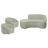 Kit Divã Recamier Orgânico Marrocos 160cm Lado Esquerdo e 2 Poltronas Amore Bouclé Verde Oliva